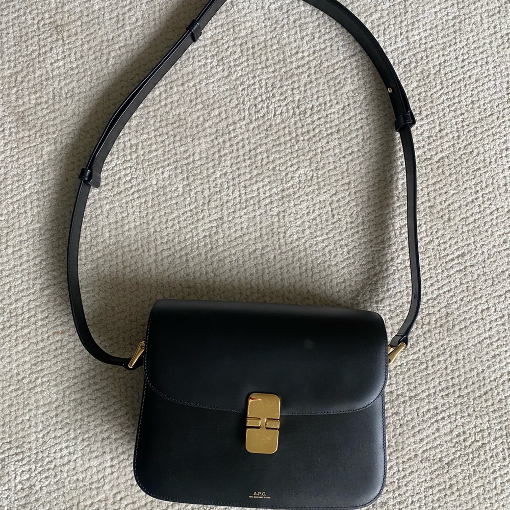 A.P.C. Black Shoulder Bag with Gold Accents